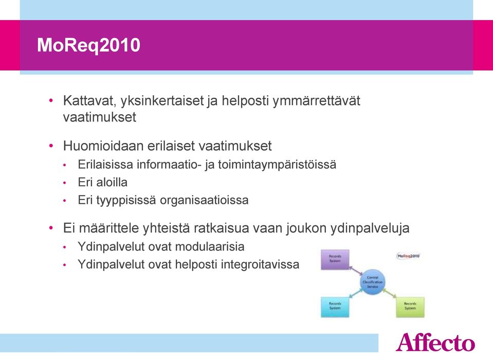 Eri aloilla Eri tyyppisissä organisaatioissa Ei määrittele yhteistä ratkaisua vaan