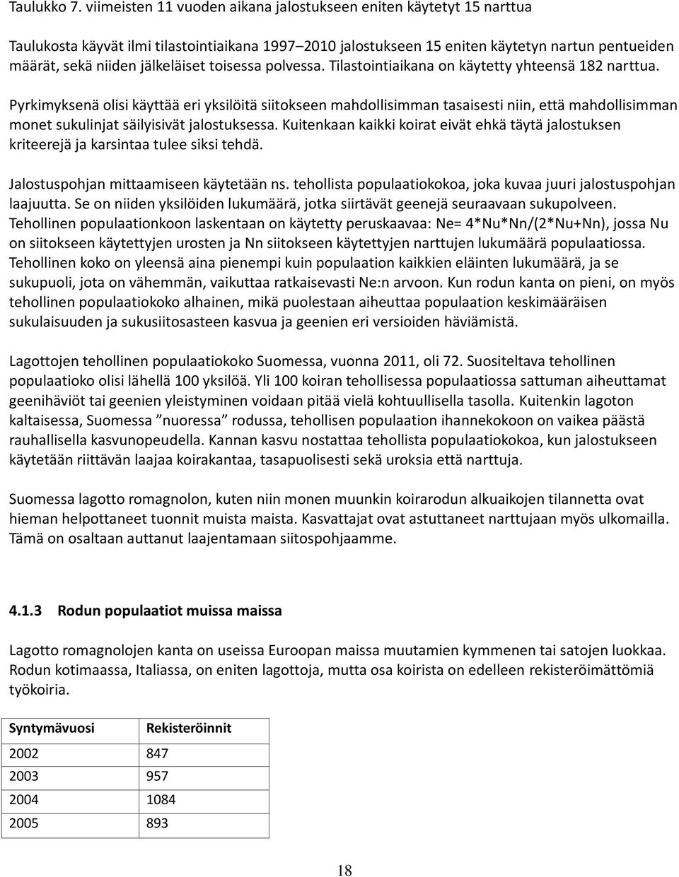 jälkeläiset toisessa polvessa. Tilastointiaikana on käytetty yhteensä 182 narttua.