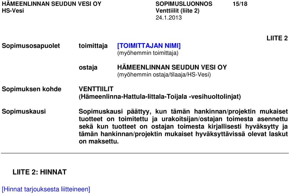 päättyy, kun tämän hankinnan/projektin mukaiset tuotteet on toimitettu ja urakoitsijan/ostajan toimesta asennettu sekä kun tuotteet on ostajan toimesta