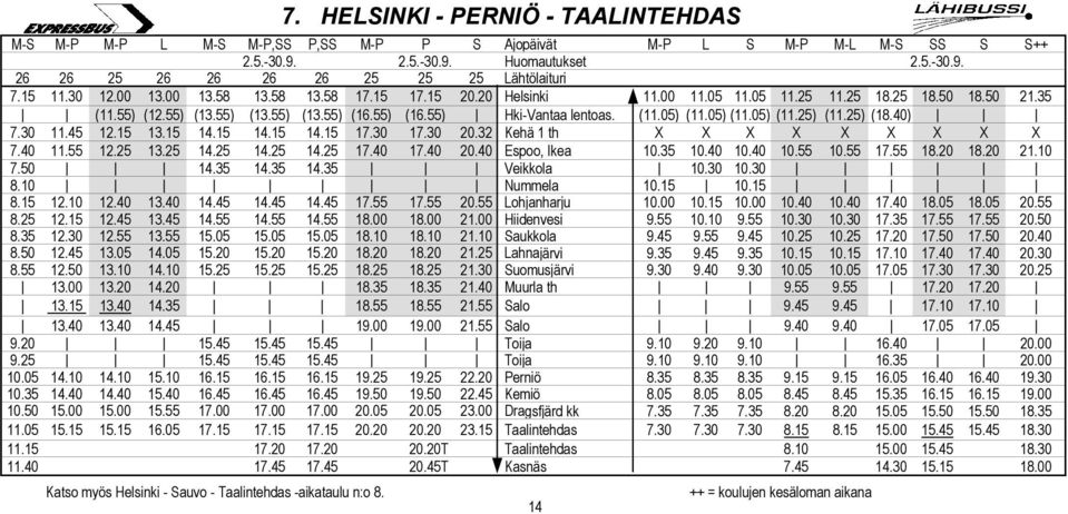 05) (11.05) (11.25) (11.25) (18.40) 7.30 11.45 12.15 13.15 14.15 14.15 14.15 17.30 17.30 20.32 Kehä 1 th X X X X X X X X X 7.40 11.55 12.25 13.25 14.25 14.25 14.25 17.40 17.40 20.40 Espoo, Ikea 10.