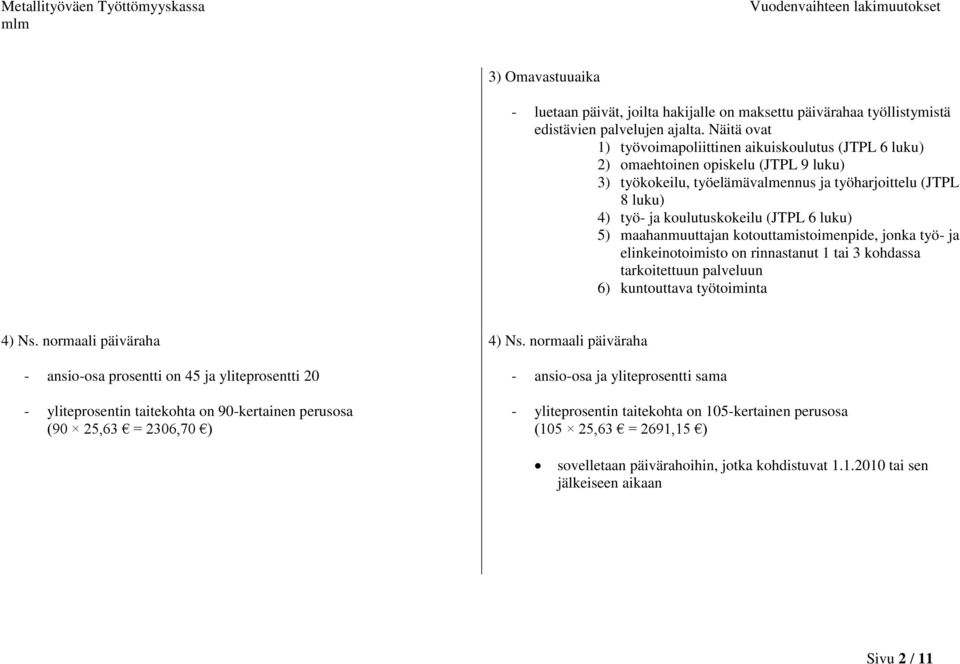 6 luku) 5) maahanmuuttajan kotouttamistoimenpide, jonka työ- ja elinkeinotoimisto on rinnastanut 1 tai 3 kohdassa tarkoitettuun palveluun 6) kuntouttava työtoiminta 4) Ns.