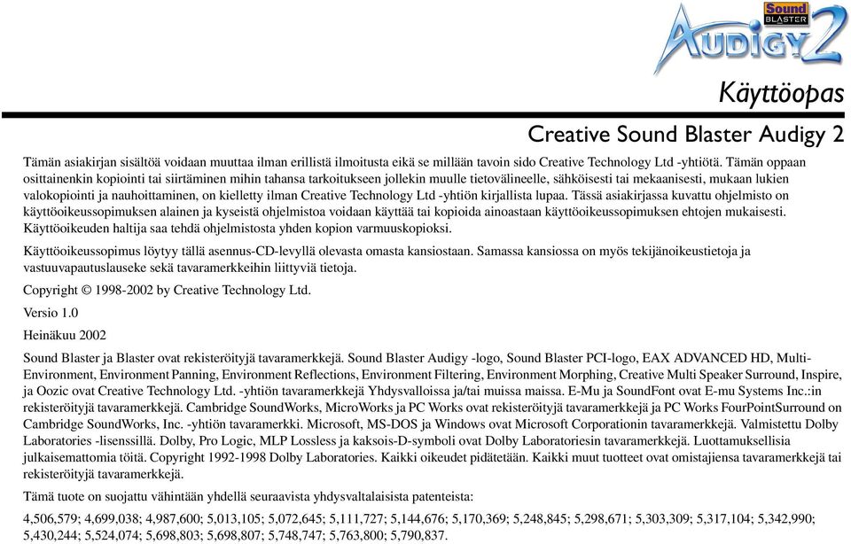 kielletty ilman Creative Technology Ltd -yhtiön kirjallista lupaa.