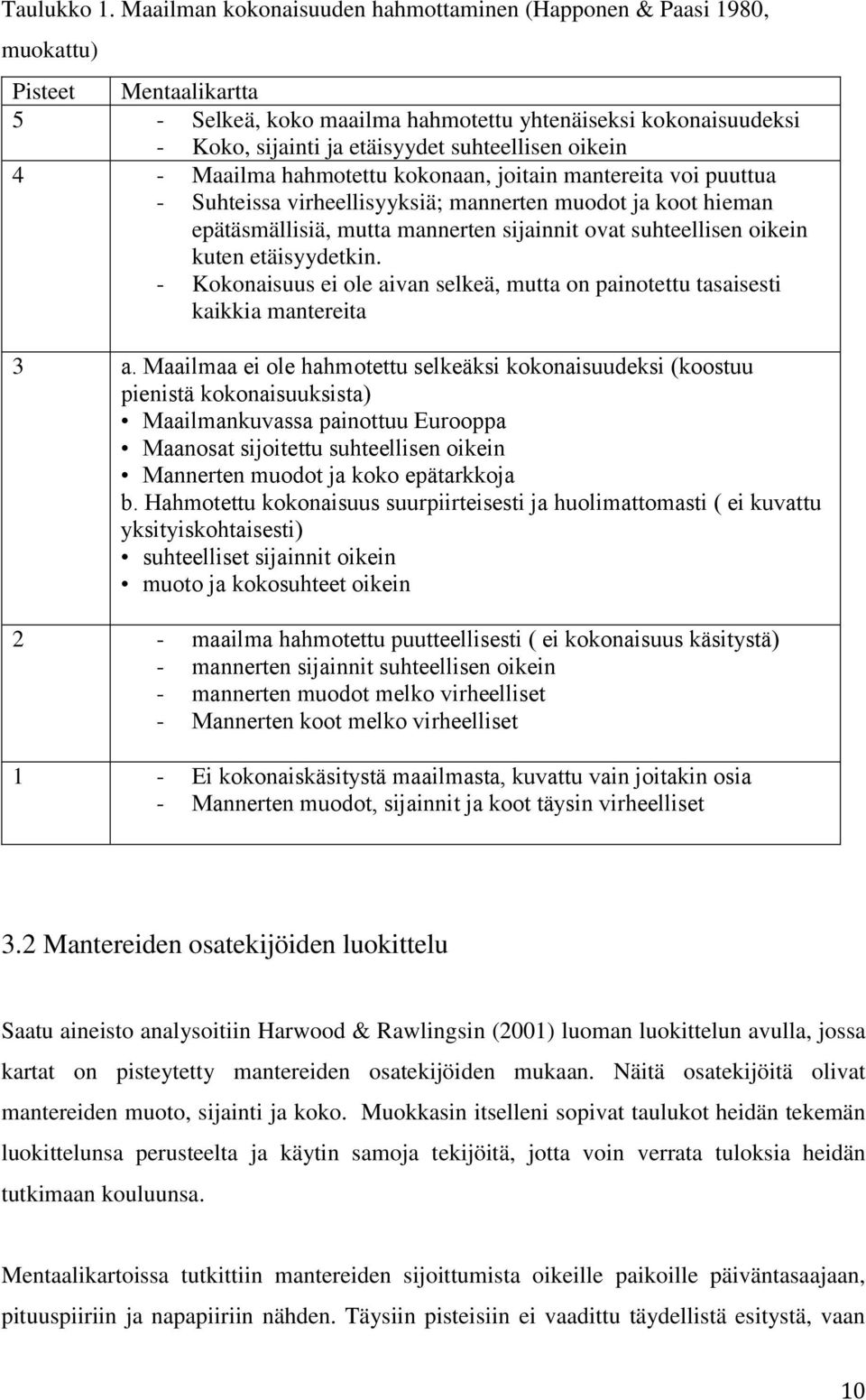 suhteellisen oikein 4 - Maailma hahmotettu kokonaan, joitain mantereita voi puuttua - Suhteissa virheellisyyksiä; mannerten muodot ja koot hieman epätäsmällisiä, mutta mannerten sijainnit ovat