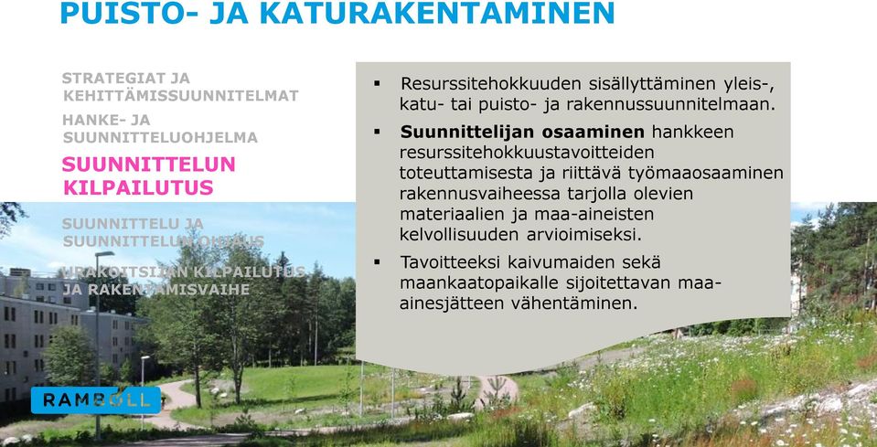 Suunnittelijan osaaminen hankkeen resurssitehokkuustavoitteiden toteuttamisesta ja riittävä työmaaosaaminen rakennusvaiheessa tarjolla