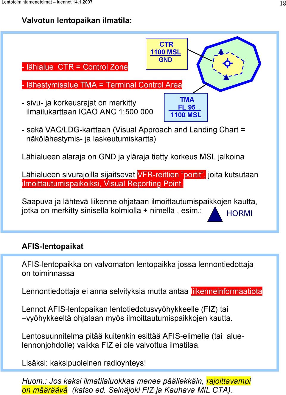 1100 MSL - sekä VAC/LDG-karttaan (Visual Approach and Landing Chart = näkölähestymis- ja laskeutumiskartta) Lähialueen alaraja on GND ja yläraja tietty korkeus MSL jalkoina Lähialueen sivurajoilla