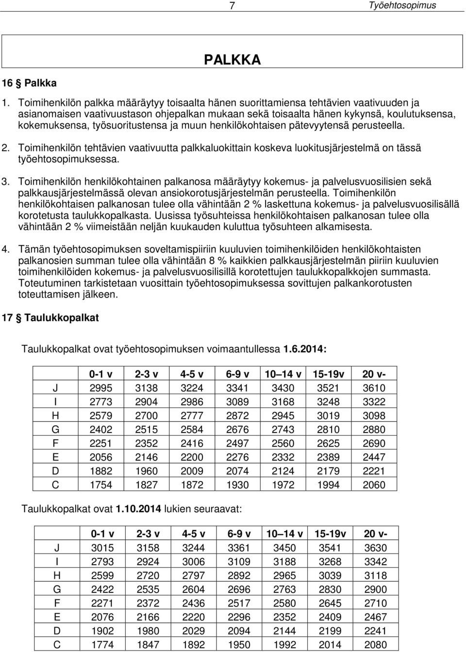 työsuoritustensa ja muun henkilökohtaisen pätevyytensä perusteella. 2. Toimihenkilön tehtävien vaativuutta palkkaluokittain koskeva luokitusjärjestelmä on tässä työehtosopimuksessa. 3.