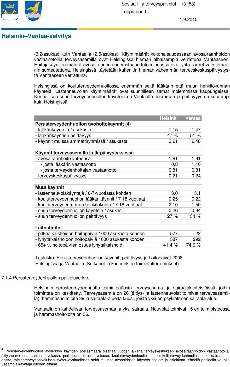 Hoitajakäyntien määrät avosairaanhoidon vastaanottotoiminnassa ovat yhtä suuret väestömääriin suhteutettuna.