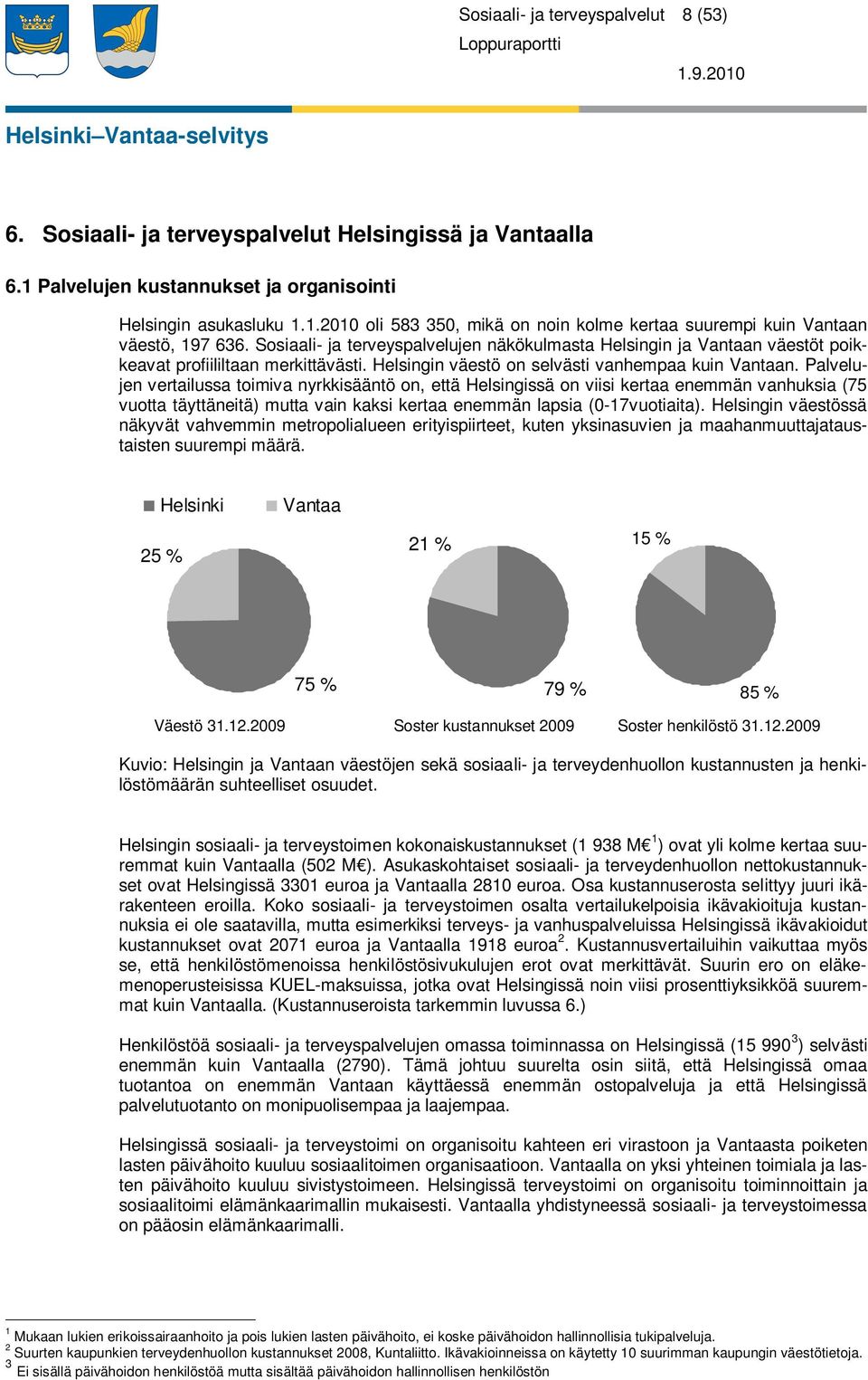 Palvelujen vertailussa toimiva nyrkkisääntö on, että Helsingissä on viisi kertaa enemmän vanhuksia (75 vuotta täyttäneitä) mutta vain kaksi kertaa enemmän lapsia (0-17vuotiaita).