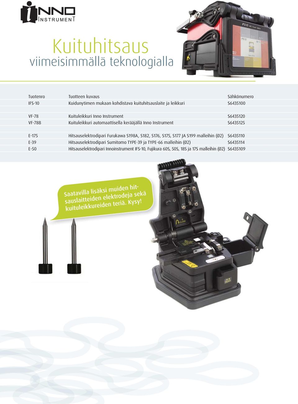 S175, S177 JA S199 malleihin (Ø2) S6435110 E-39 Hitsauselektrodipari Sumitomo TYPE-39 ja TYPE-66 malleihin (Ø2) S6435114 E-50 Hitsauselektrodipari