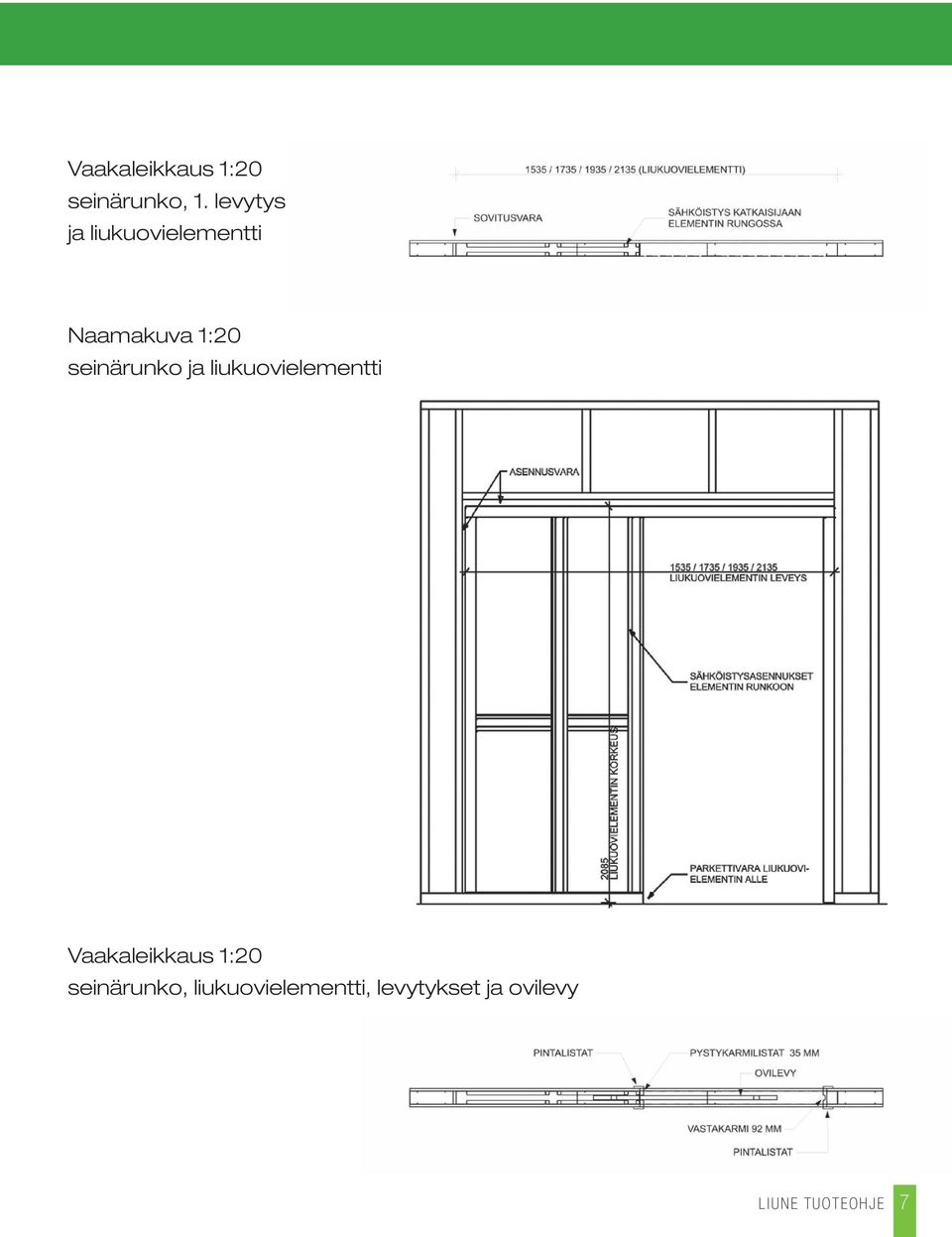 seinärunko ja liukuovielementti Vaakaleikkaus