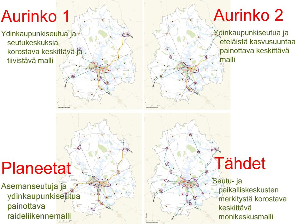 malli Planeetat Asemanseutuja ja ydinkaupunkiseutua painottava raideliikennemalli