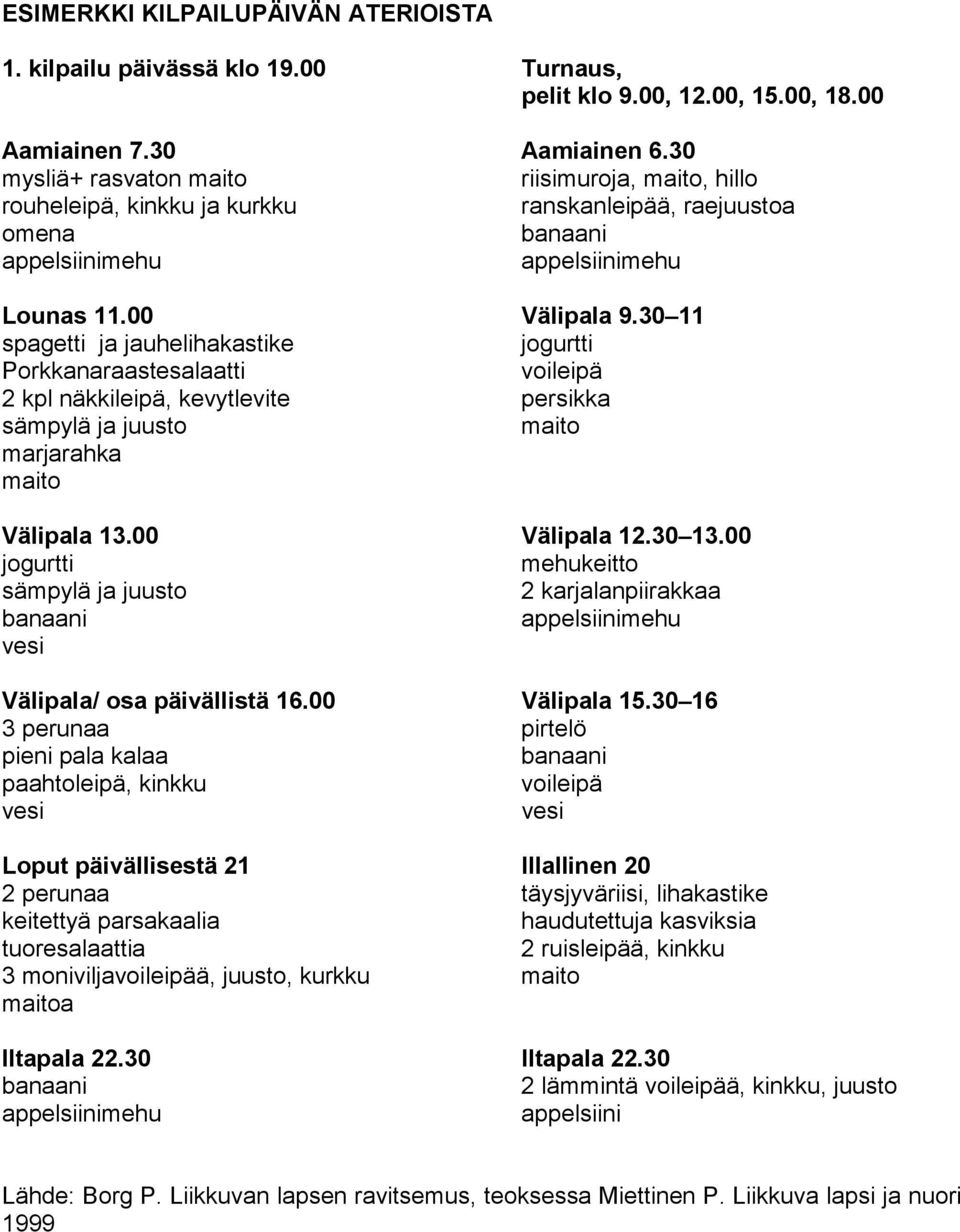 30 11 spagetti ja jauhelihakastike jogurtti Porkkanaraastesalaatti voileipä 2 kpl näkkileipä, kevytlevite persikka sämpylä ja juusto maito marjarahka maito Välipala 13.00 Välipala 12.30 13.