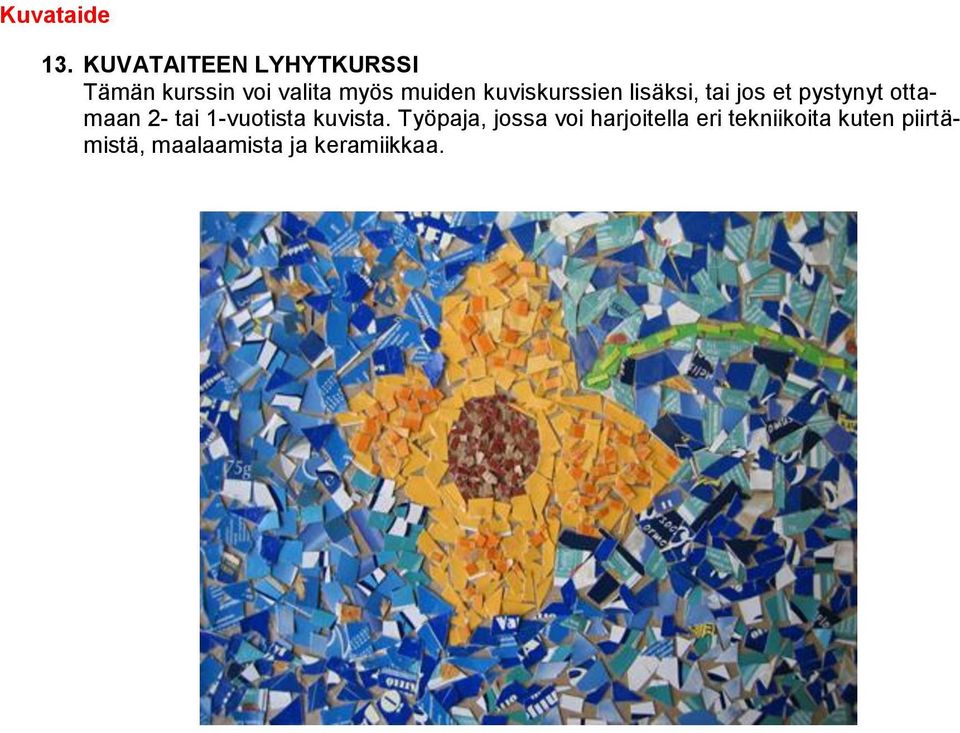 kuviskurssien lisäksi, tai jos et pystynyt ottamaan 2- tai