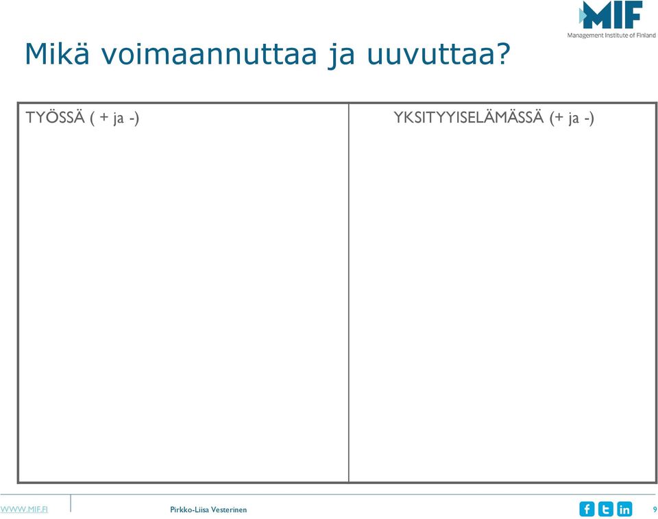 TYÖSSÄ ( + ja -)