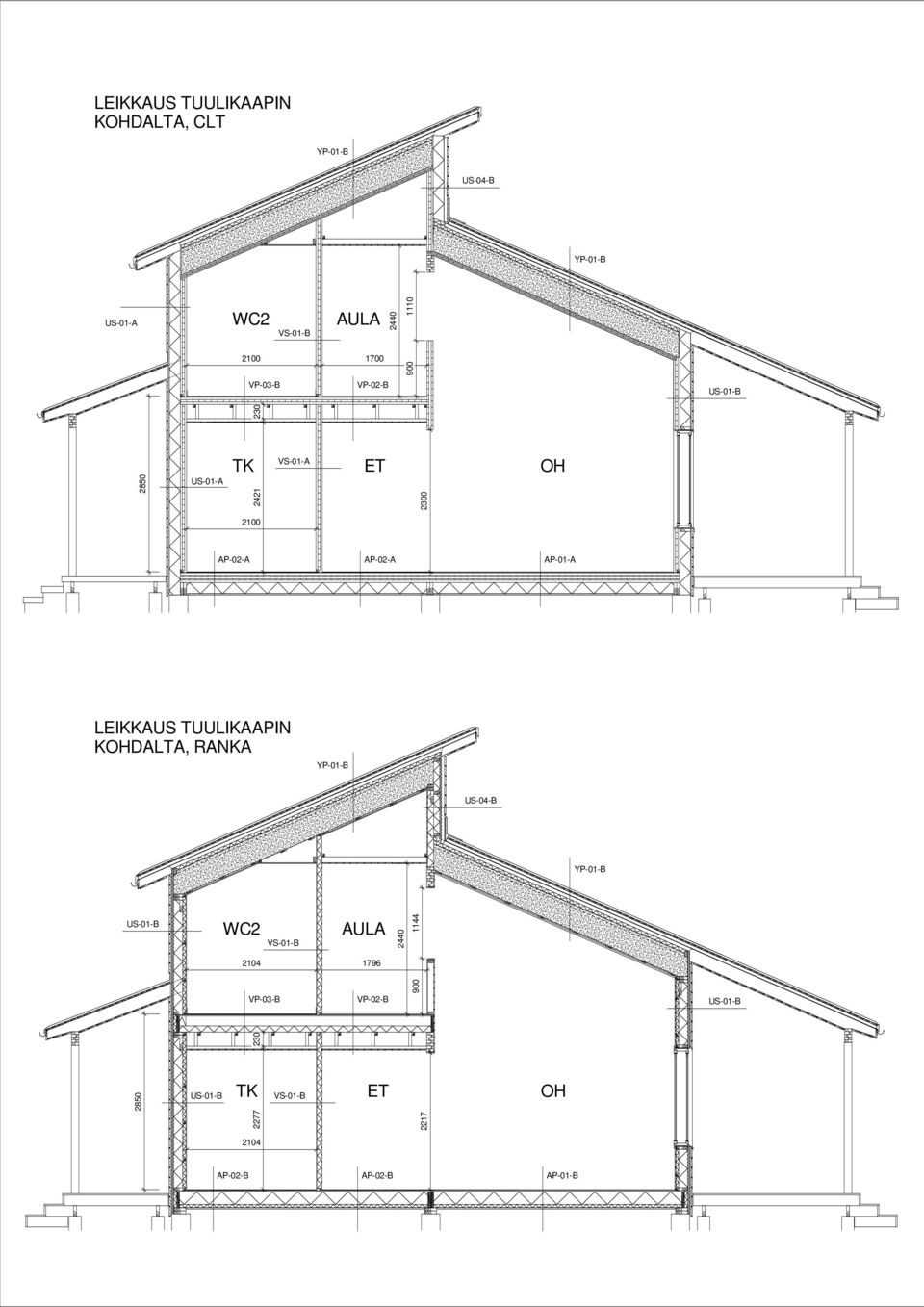 LEIKKAUS TUULIKAAPIN KOHDALTA, RANKA YP-01-B US-04-B YP-01-B US-01-B WC2 VS-01-B AULA 2104 1796