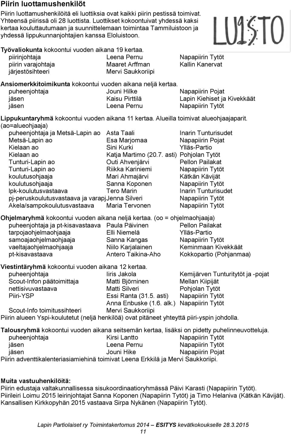 Työvaliokunta kokoontui vuoden aikana 19 kertaa.