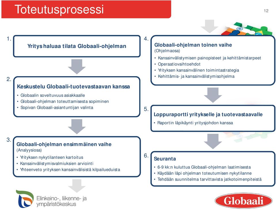 5. Globaali-ohjelman toinen vaihe (Ohjelmaosa) Kansainvälistymisen painopisteet ja kehittämistarpeet Operaatiovaihtoehdot Yrityksen kansainvälinen toimintastrategia Kehittämis- ja