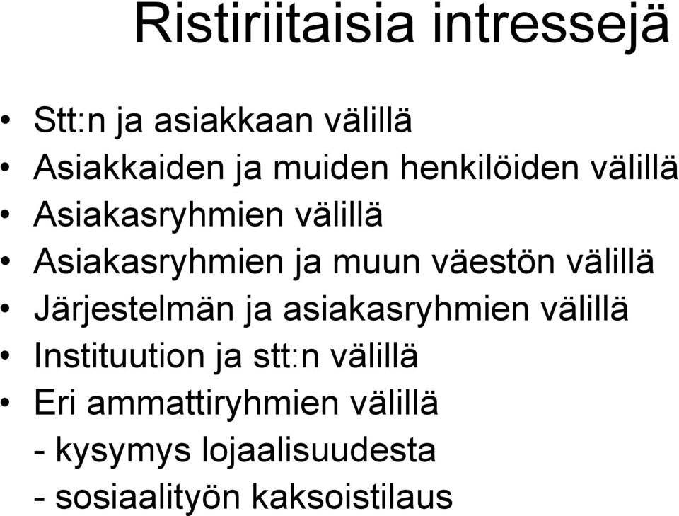 välillä Järjestelmän ja asiakasryhmien välillä Instituution ja stt:n välillä