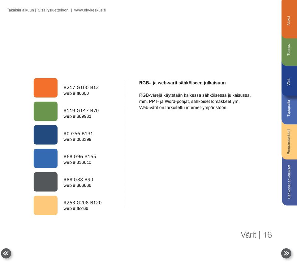 sähköiseen julkaisuun RGB-värejä käytetään kaikessa sähköisessä julkaisussa, mm.