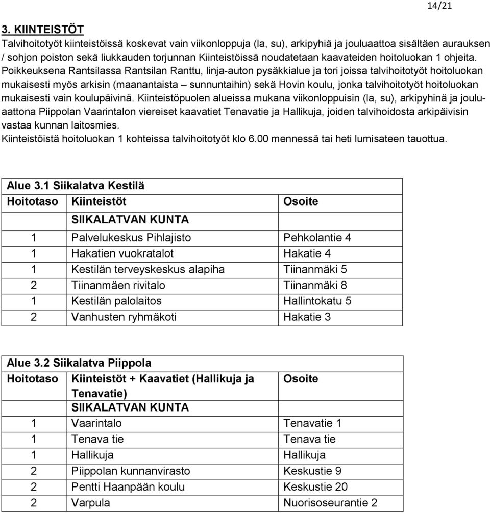 kaavateiden hoitoluokan 1 ohjeita.