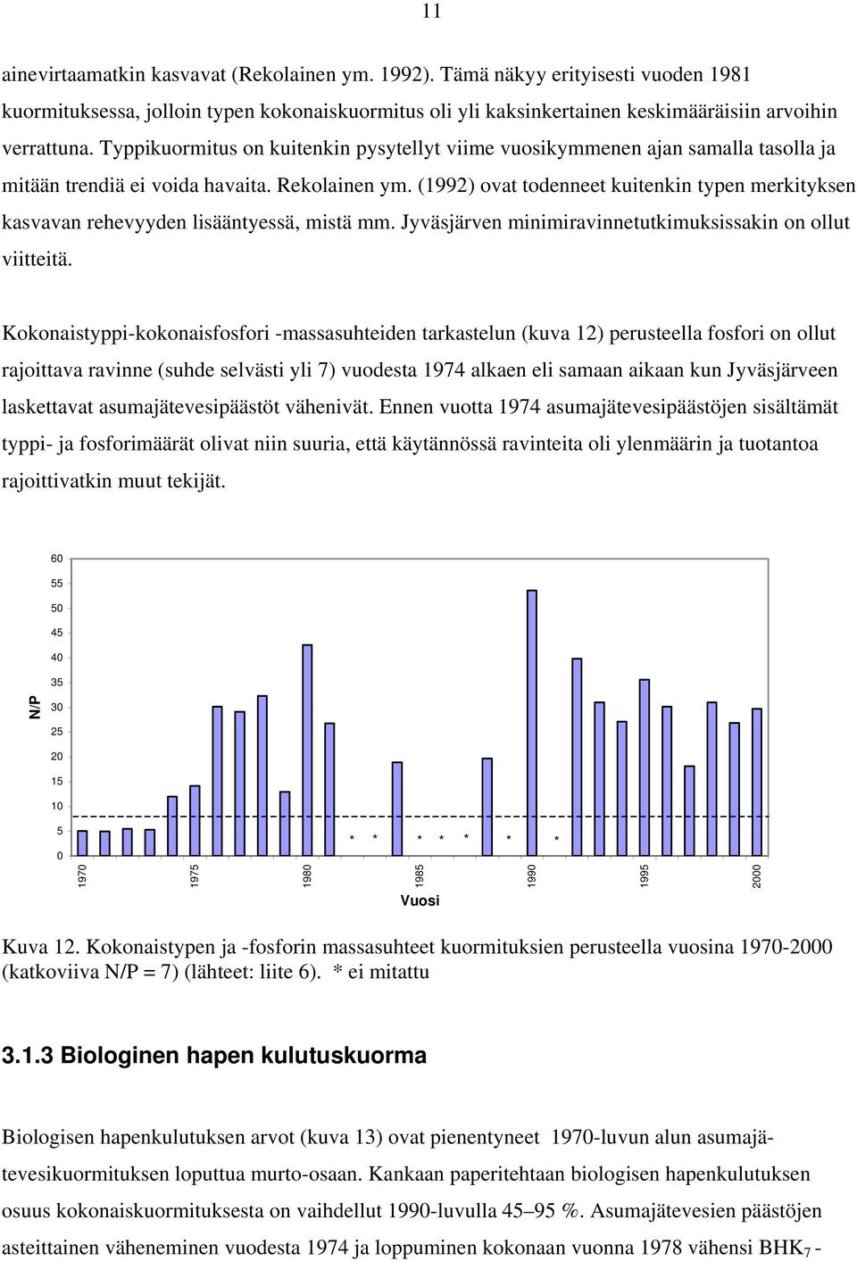 (1992) ovat todenneet kuitenkin typen merkityksen kasvavan rehevyyden lisääntyessä, mistä mm. Jyväsjärven minimiravinnetutkimuksissakin on ollut viitteitä.