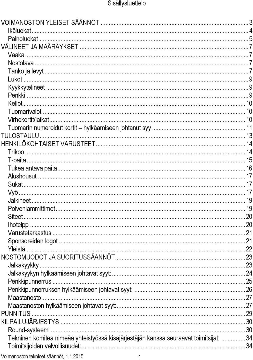 .. 15 Tukea antava paita... 16 Alushousut... 17 Sukat... 17 Vyö... 17 Jalkineet... 19 Polvenlämmittimet... 19 Siteet... 20 Ihoteippi... 20 Varustetarkastus... 21 Sponsoreiden logot... 21 Yleistä.