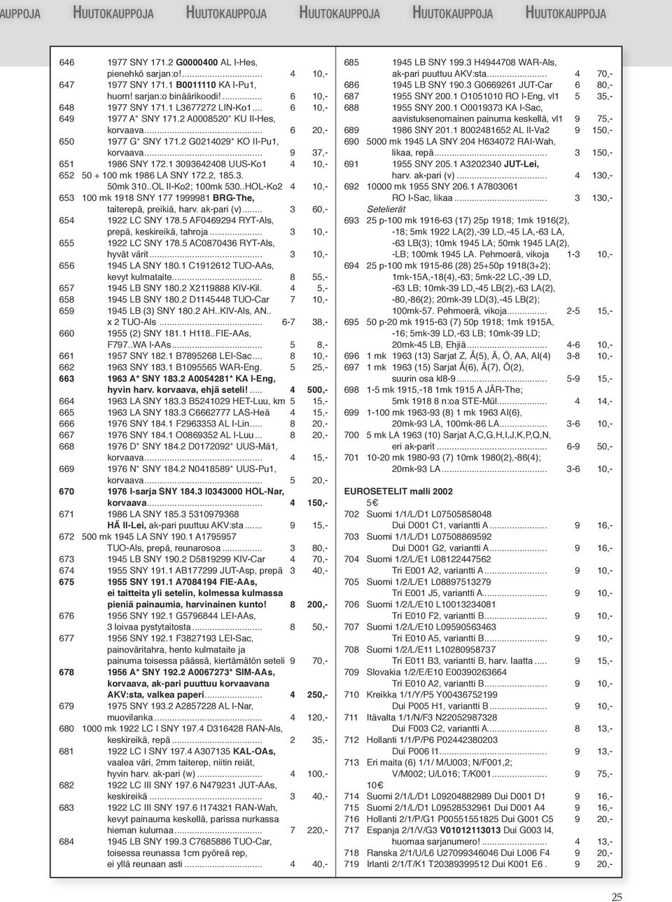 .. 9 37,- 651 1986 SNY 172.1 3093642408 UUS-Ko1 4 10,- 652 50 + 100 mk 1986 LA SNY 172.2, 185.3. 50mk 310..OL II-Ko2; 100mk 530.