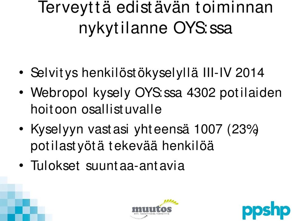 potilaiden hoitoon osallistuvalle Kyselyyn vastasi yhteensä