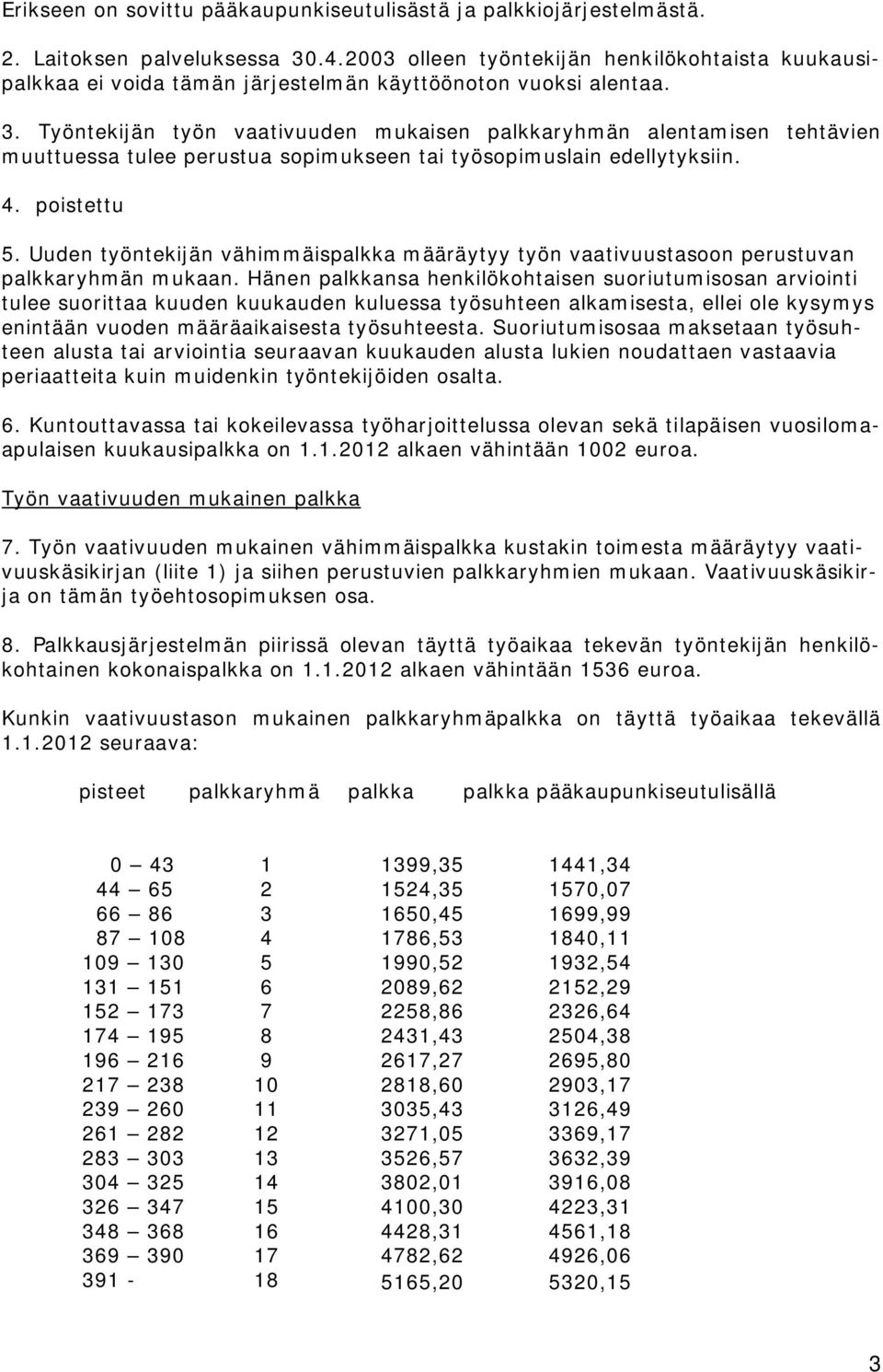 Työntekijän työn vaativuuden mukaisen palkkaryhmän alentamisen tehtävien muuttuessa tulee perustua sopimukseen tai työsopimuslain edellytyksiin. 4. poistettu 5.
