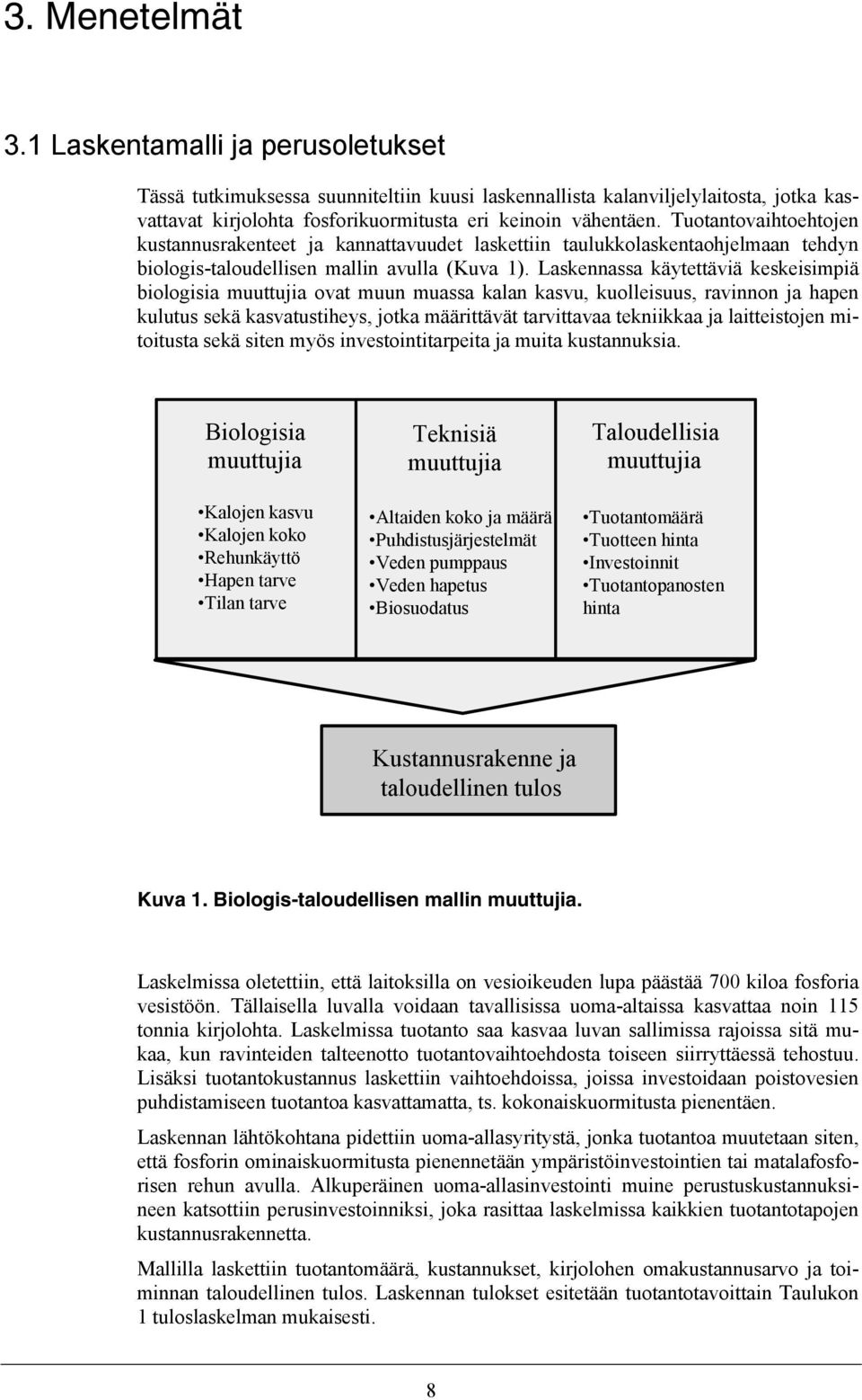 Laskennassa käytettäviä keskeisimpiä biologisia muuttujia ovat muun muassa kalan kasvu, kuolleisuus, ravinnon ja hapen kulutus sekä kasvatustiheys, jotka määrittävät tarvittavaa tekniikkaa ja
