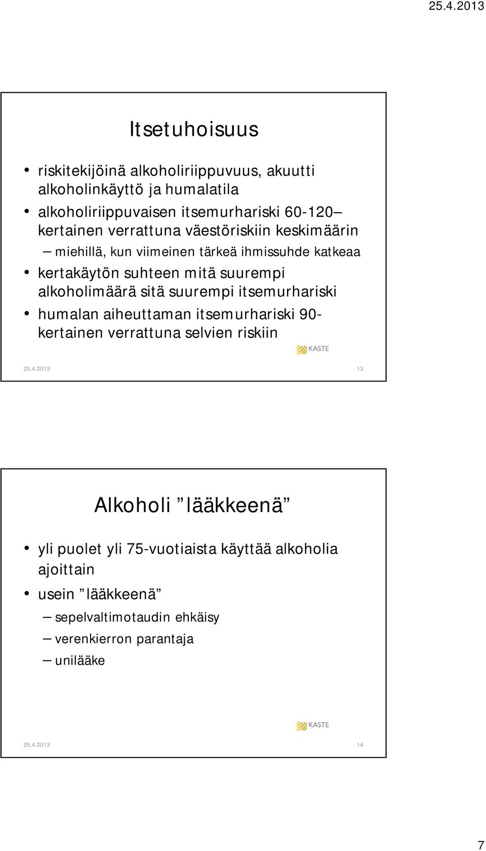 suurempi itsemurhariski humalan aiheuttaman itsemurhariski 90- kertainen verrattuna selvien riskiin 25.4.