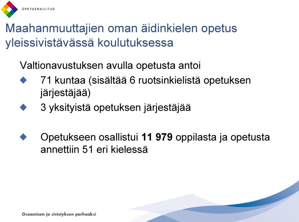 (sisältää 6 ruotsinkielistä opetuksen järjestäjää) 3 yksityistä