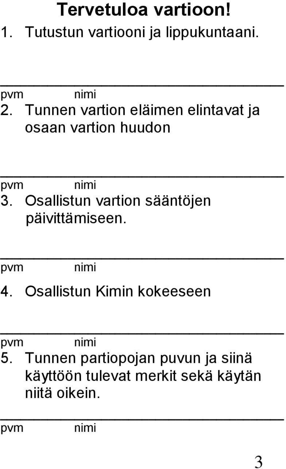 Osallistun vartion sääntöjen päivittämiseen. 4.
