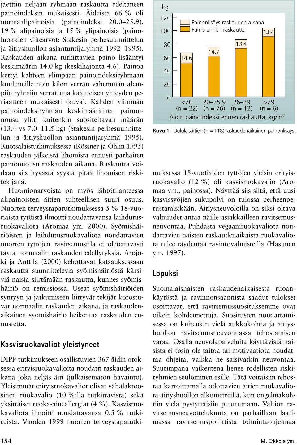 Raskauden aikana tutkittavien paino lisääntyi keskimäärin 14.0 kg (keskihajonta 4.6).