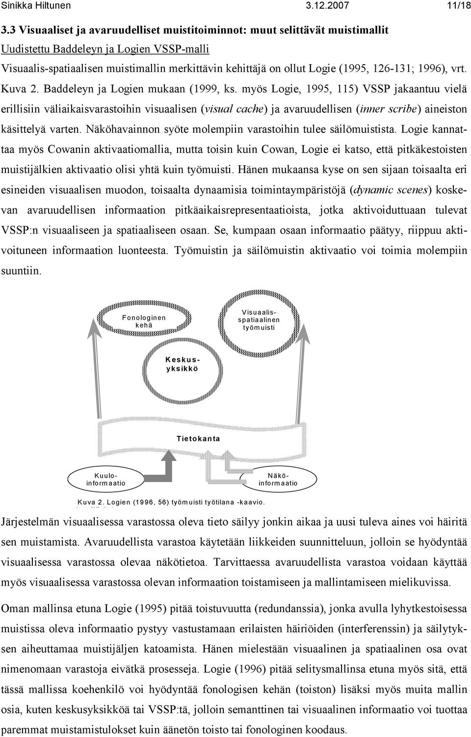 126-131; 1996), vrt. Kuva 2. Baddeleyn ja Logien mukaan (1999, ks.