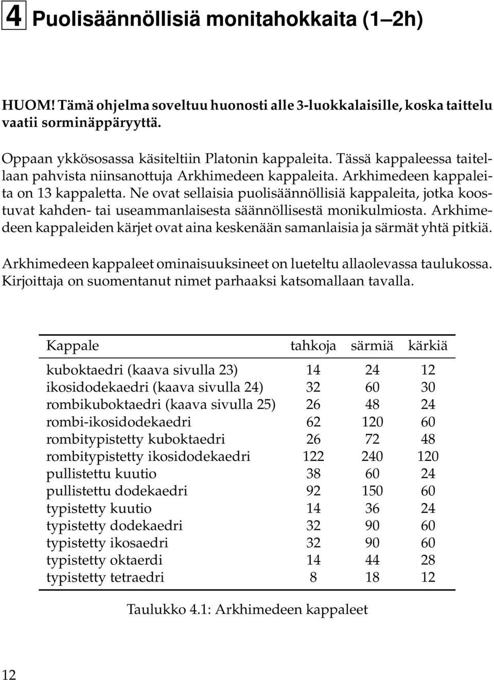 Ne ovat sellaisia puolisäännöllisiä kappaleita, jotka koostuvat kahden- tai useammanlaisesta säännöllisestä monikulmiosta.