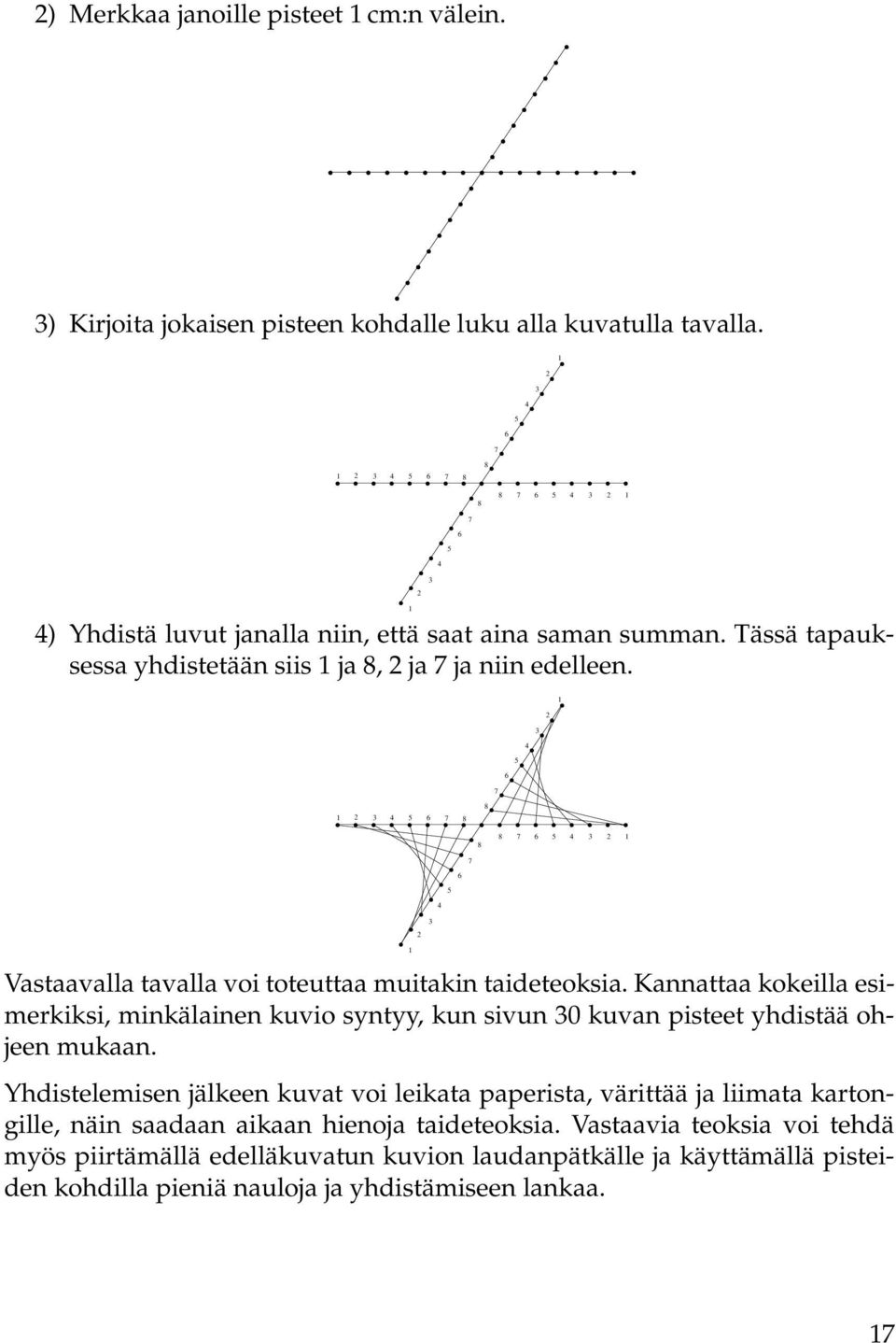 1 2 3 4 5 6 7 8 1 2 3 4 5 6 7 8 8 8 7 6 5 4 3 2 1 7 6 5 4 3 1 2 Vastaavalla tavalla voi toteuttaa muitakin taideteoksia.