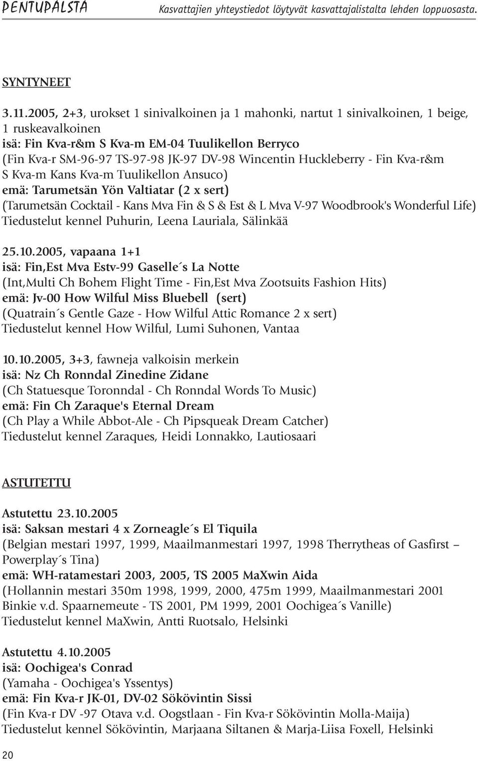 Wincentin Huckleberry - Fin Kva-r&m S Kva-m Kans Kva-m Tuulikellon Ansuco) emä: Tarumetsän Yön Valtiatar (2 x sert) (Tarumetsän Cocktail - Kans Mva Fin & S & Est & L Mva V-97 Woodbrook's Wonderful
