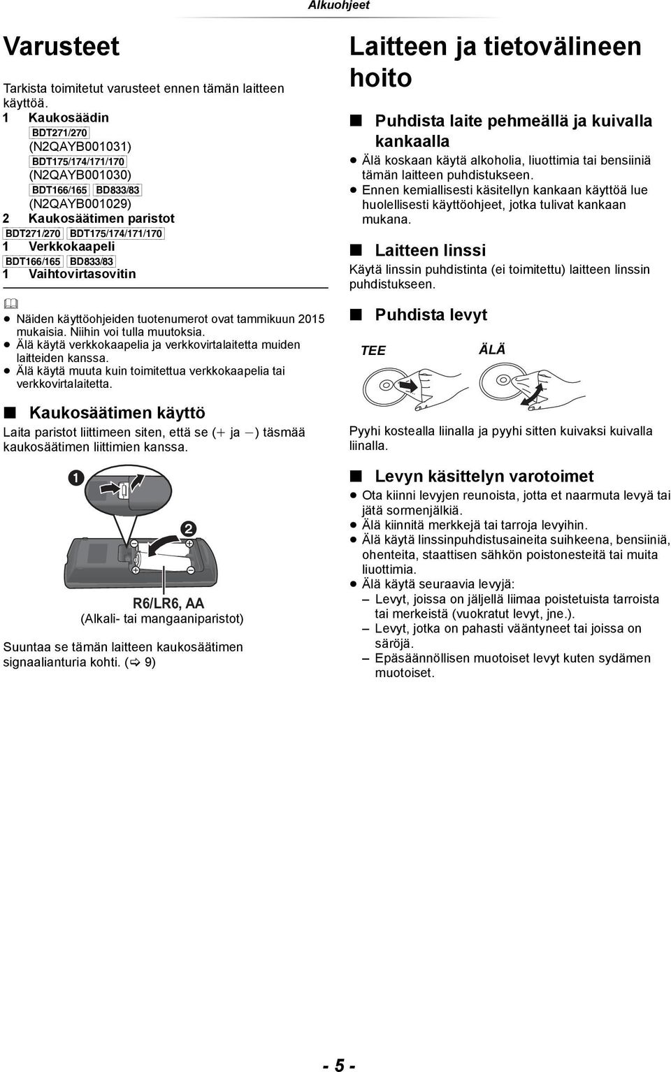 [BDT166/165] [BD833/83] 1 Vaihtovirtasovitin Näiden käyttöohjeiden tuotenumerot ovat tammikuun 2015 mukaisia. Niihin voi tulla muutoksia.