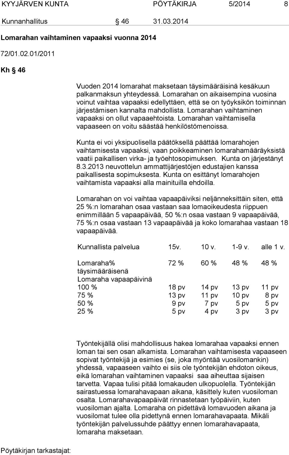 Lomarahan on aikaisempina vuosina voinut vaihtaa vapaaksi edellyttäen, että se on työyksikön toiminnan järjestämisen kannalta mahdollista. Lomarahan vaihtaminen vapaaksi on ollut vapaaehtoista.