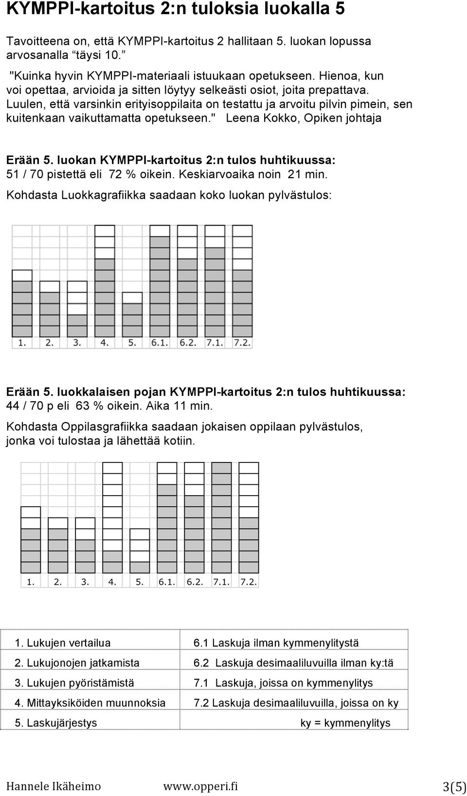 Luulen, että varsinkin erityisoppilaita on testattu ja arvoitu pilvin pimein, sen kuitenkaan vaikuttamatta opetukseen." Leena Kokko, Opiken johtaja Erään 5.