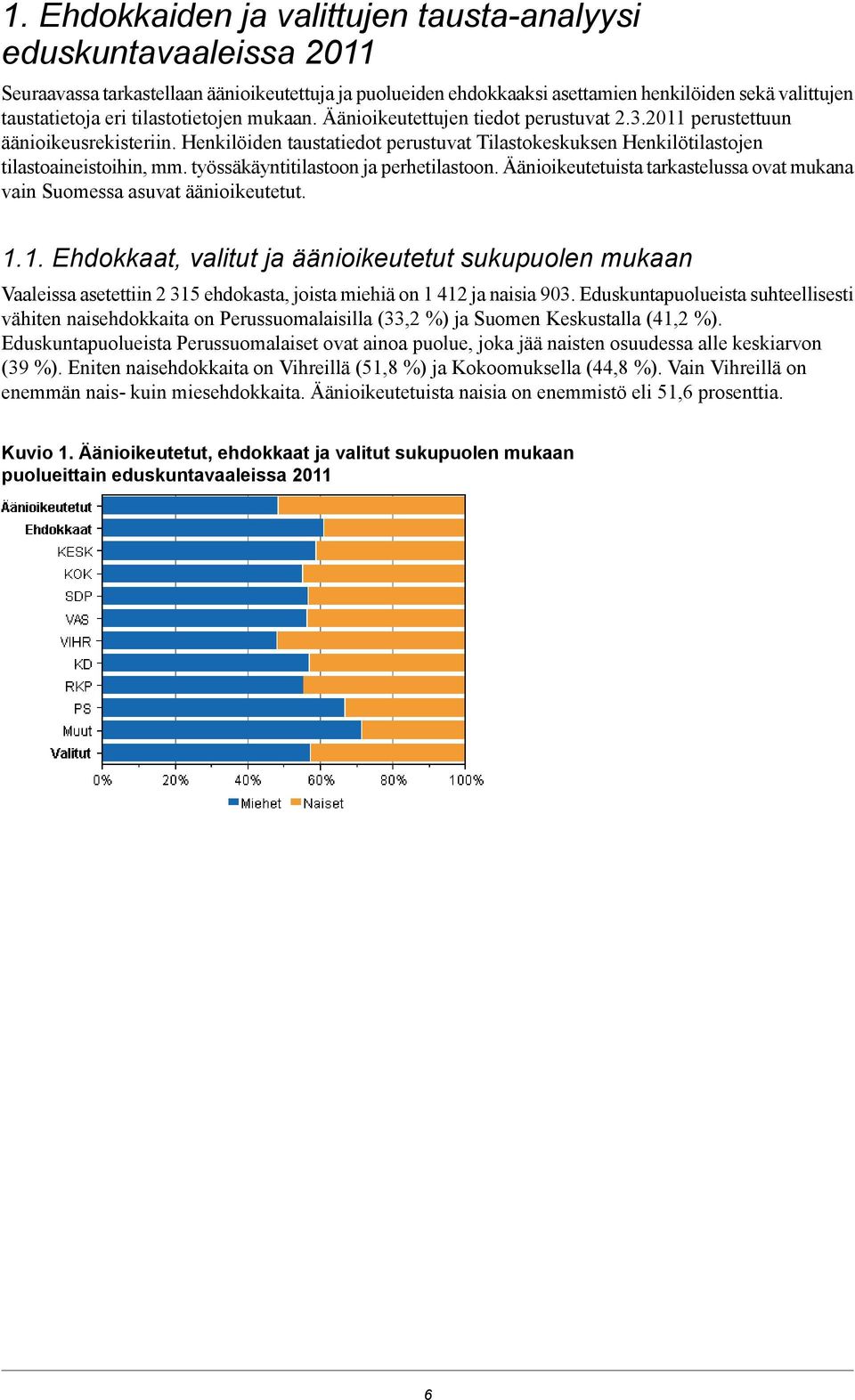 työssäkäyntitilastoon ja perhetilastoon. Äänioikeutetuista tarkastelussa ovat mukana vain Suomessa asuvat äänioikeutetut. 1.