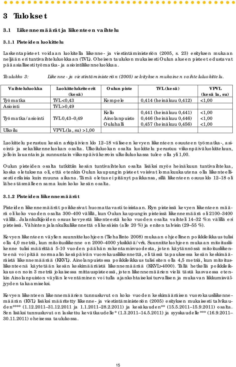 Taulukko 3: Liikenne- ja viestintäministeriön (2005) selvityksen mukainen vaihteluluokittelu.