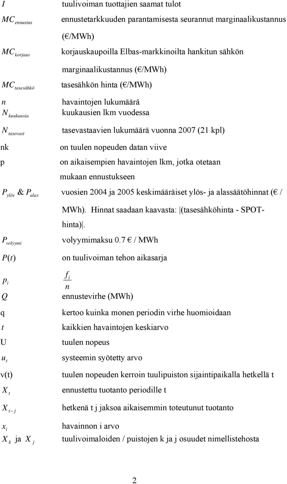 nopeuden datan viive on aikaisempien havaintojen lkm, jotka otetaan mukaan ennustukseen P ylös & P alas vuosien 2004 ja 2005 keskimääräiset ylös- ja alassäätöhinnat ( / MWh).