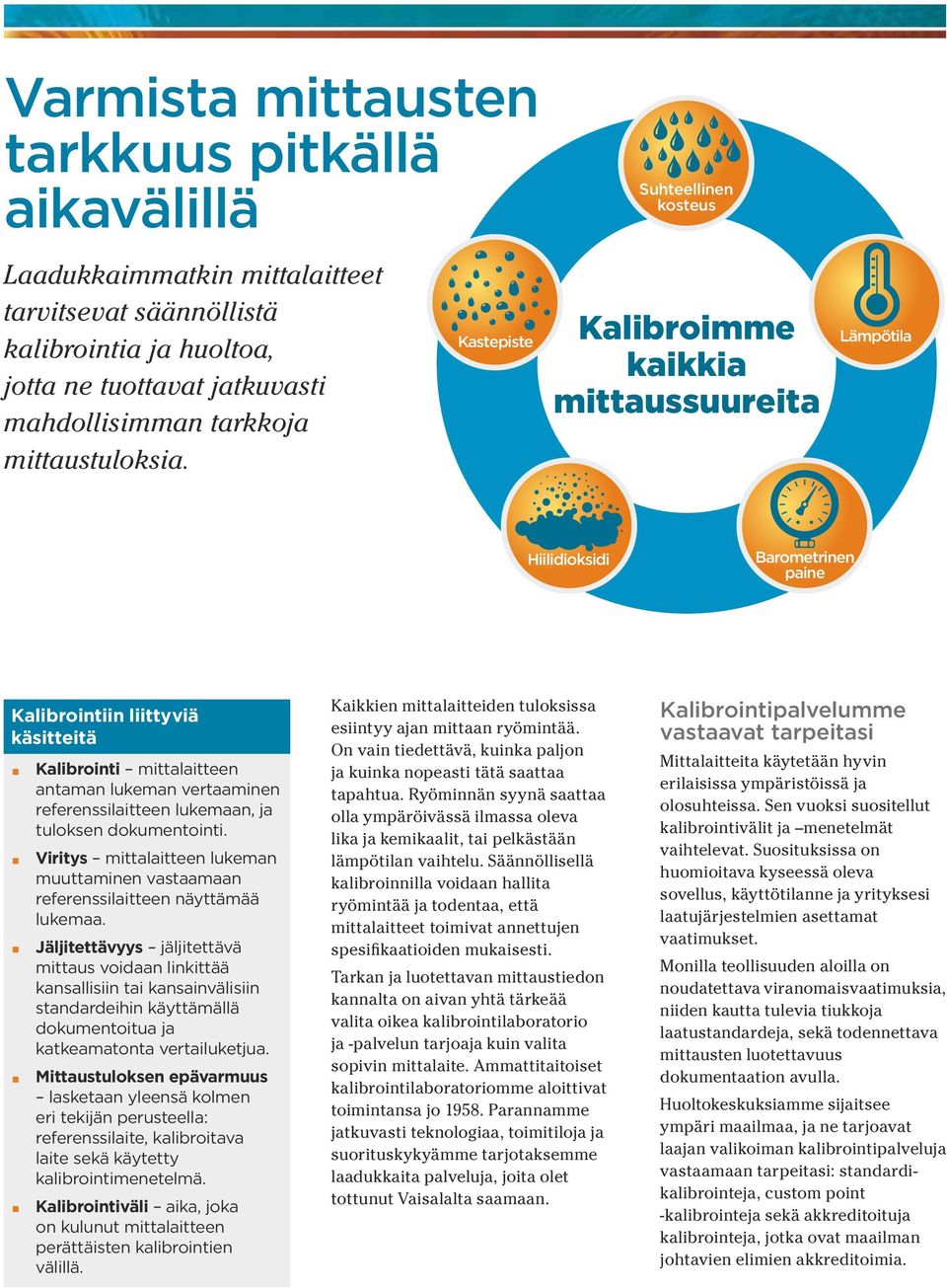 Kastepiste Kalibroimme kaikkia mittaussuureita Lämpötila Hiilidioksidi Barometrinen paine Kalibrointiin liittyviä käsitteitä Kalibrointi mittalaitteen antaman lukeman vertaaminen referenssilaitteen