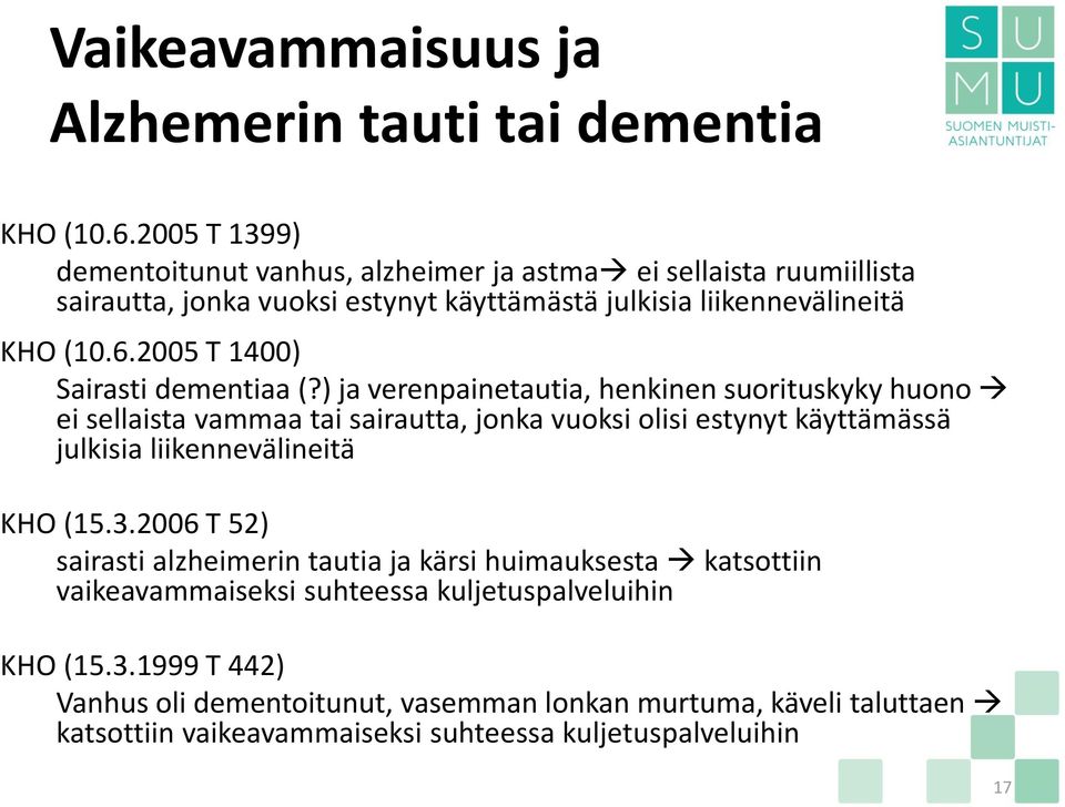 2005 T 1400) Sairasti dementiaa (?