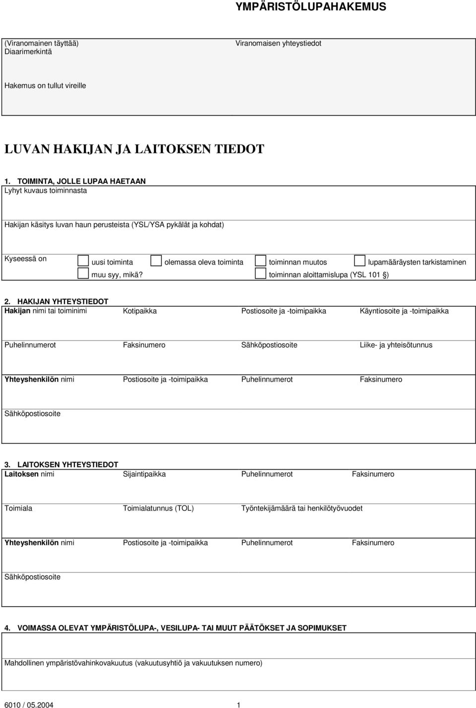 lupamääräysten tarkistaminen muu syy, mikä? toiminnan aloittamislupa (YSL 101 ) 2.