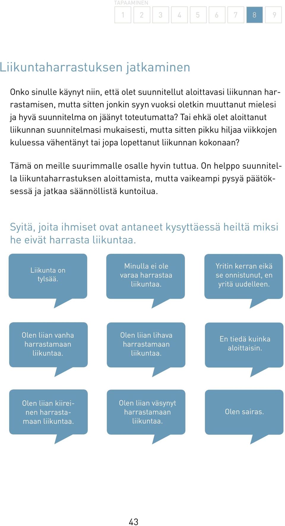 Tai ehkä olet aloittanut liikunnan suunnitelmasi mukaisesti, mutta sitten pikku hiljaa viikkojen kuluessa vähentänyt tai jopa lopettanut liikunnan kokonaan?