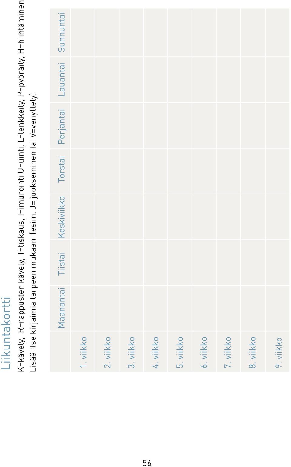 P=pyöräily, H=hiihtäminen Lisää itse kirjaimia