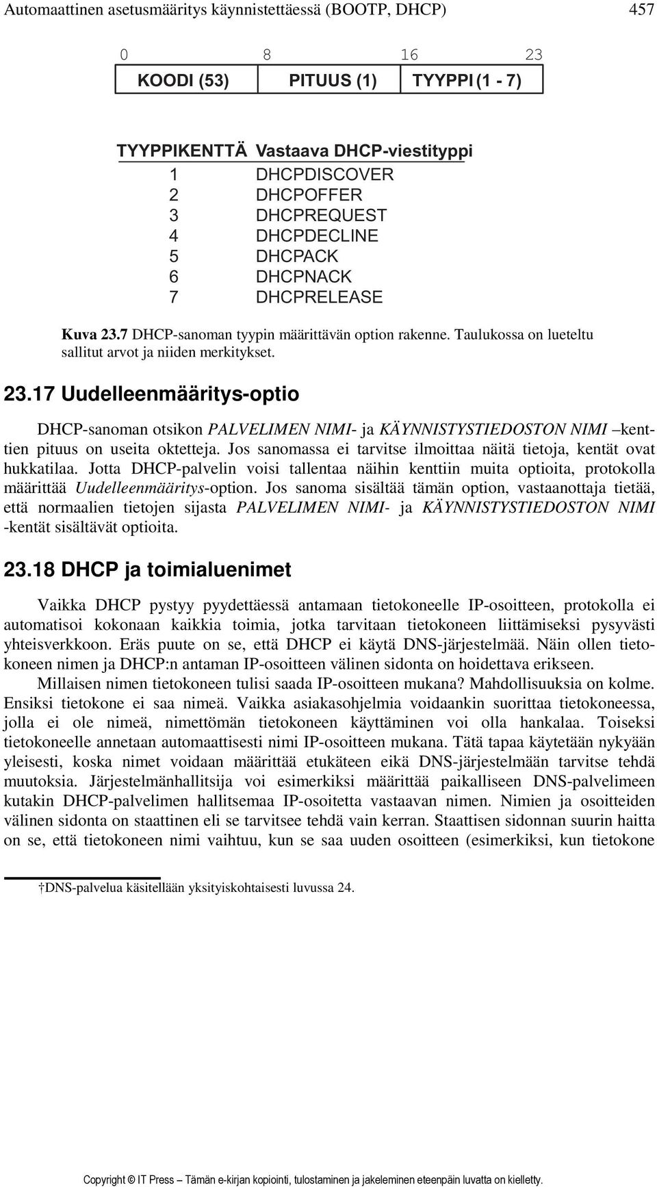 Jos sanomassa ei tarvitse ilmoittaa näitä tietoja, kentät ovat hukkatilaa. Jotta DHCP-palvelin voisi tallentaa näihin kenttiin muita optioita, protokolla määrittää Uudelleenmääritys-option.